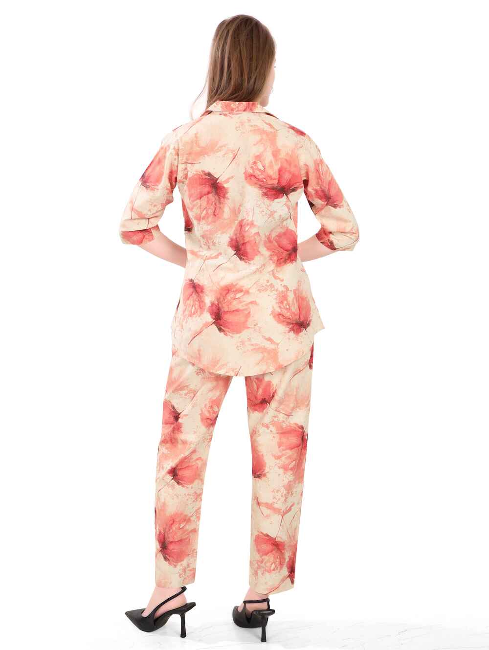 Women's Night Suit Set for Women | Cotton Flax Casual Co-Ord Set | Shirt and Pyjama Set with Pockets