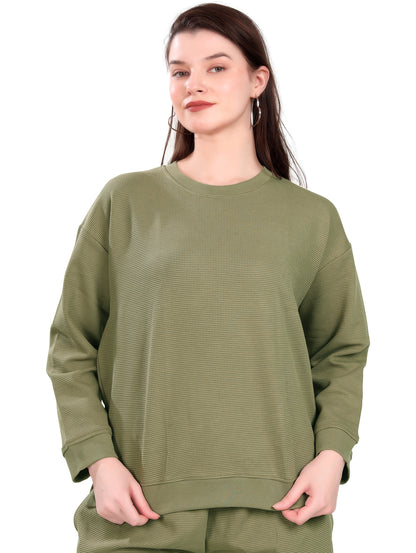 Women's Winter Night Suit Set | Stylish Cotton Full Sleeves Coords Set | Olive Green