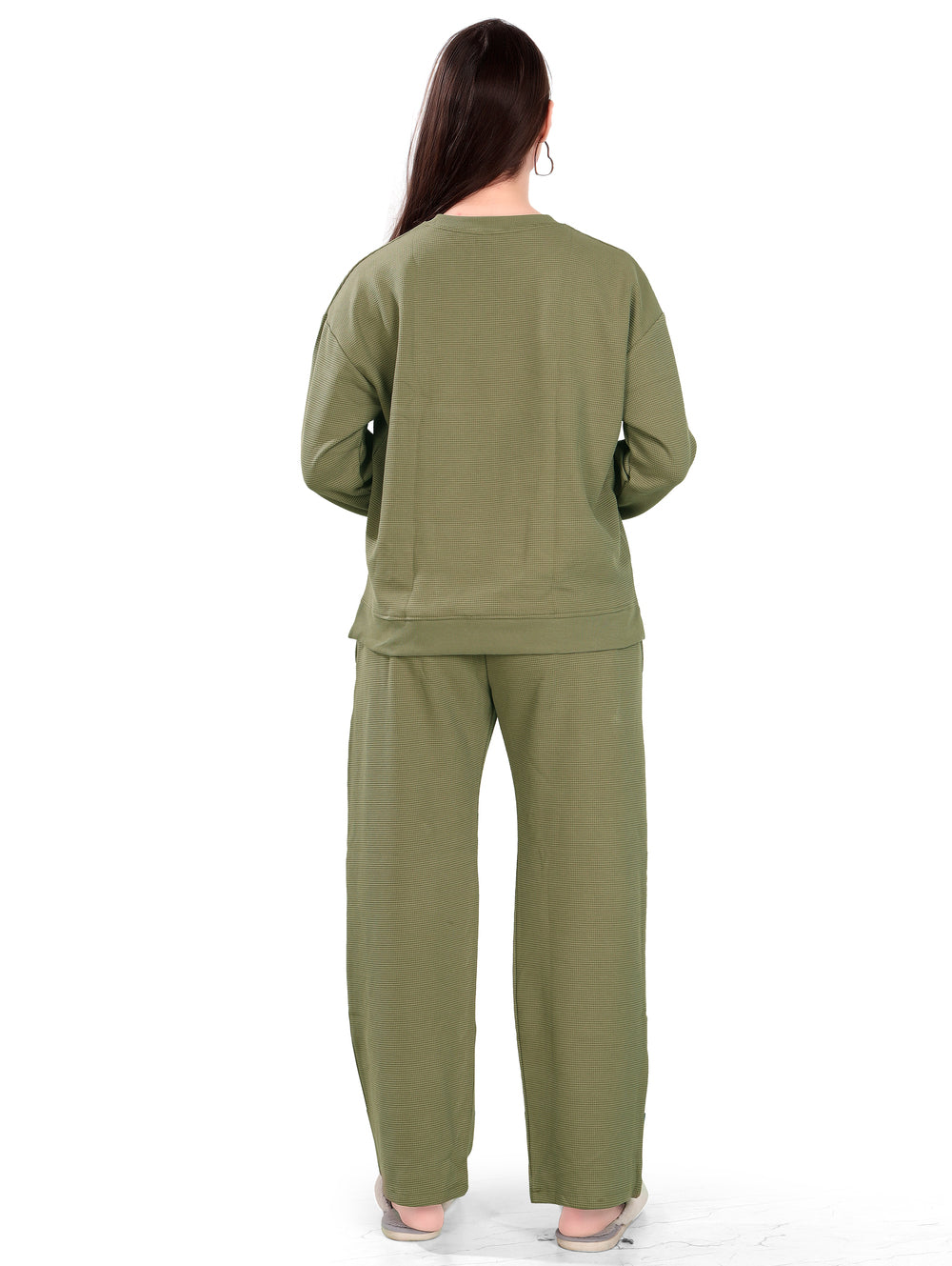 Women's Winter Night Suit Set | Stylish Cotton Full Sleeves Coords Set | Olive Green